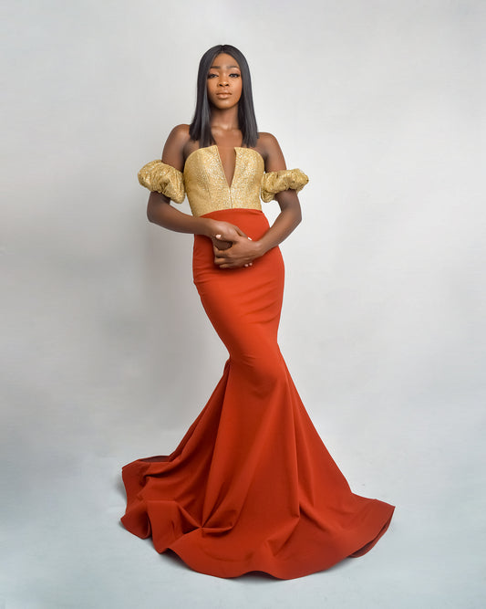 Metallic Gold and Burnt Orange Gown