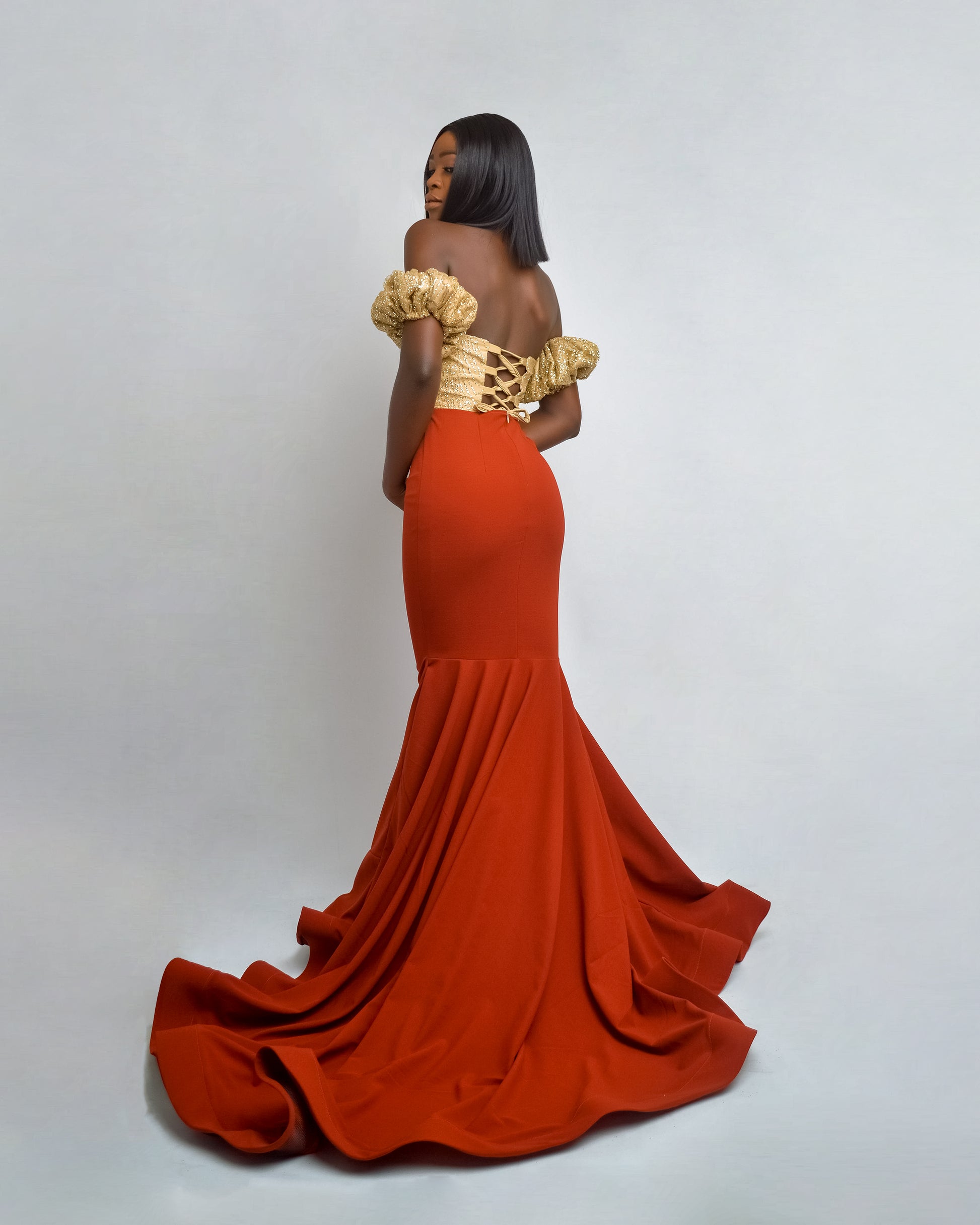 Metallic Gold and Burnt Orange Gown – DressmakerbyOlivia Studio