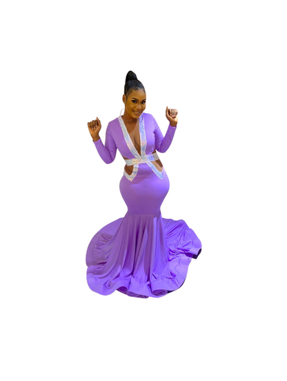 Lilac Flared Dress with Sequence.