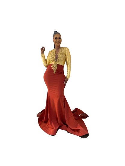 Metallic Gold and Burnt Orange Flared
