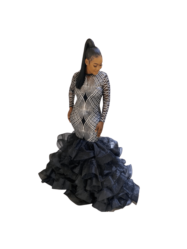 Black and Silver Sequenced Ball Dress