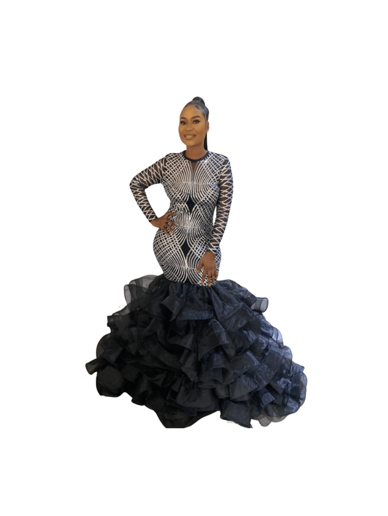 Black and Silver Sequenced Ball Dress
